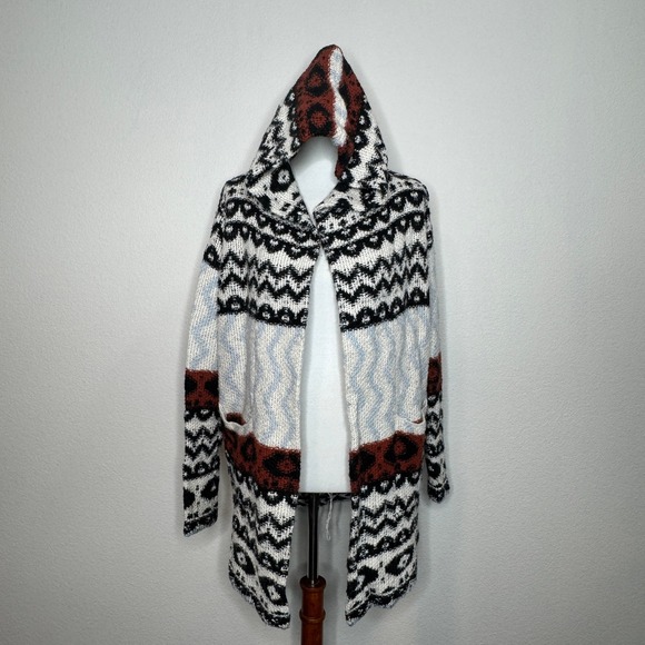 Abercrombie & Fitch Sweaters - ABERCROMBIE & FITCH Open Front Long Cardigan‎ SM Hood Ikat Pattern Wool Alpaca
